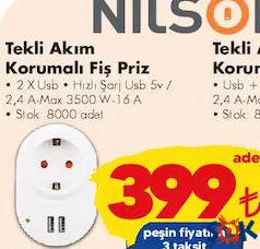 NİLSON TEKLİ AKIM KORUMALI FİŞ PRİZ fiyat ve kampanya bilgisi